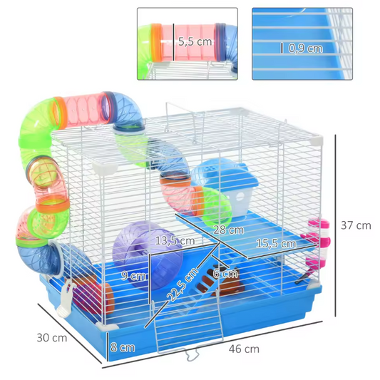 Hamsterkooi met Tunnel, Oefenwiel en Accessoires – Knaagdierkooi met Platforms