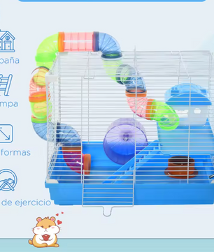 Hamsterkooi met Tunnel, Oefenwiel en Accessoires – Knaagdierkooi met Platforms