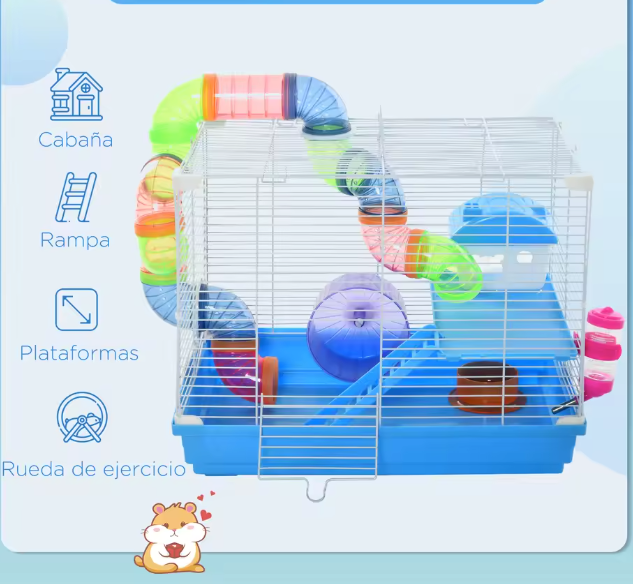 Hamsterkooi met Tunnel, Oefenwiel en Accessoires – Knaagdierkooi met Platforms