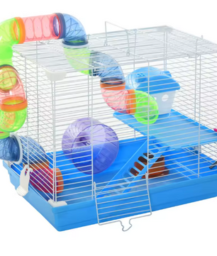 Hamsterkooi met Tunnel, Oefenwiel en Accessoires – Knaagdierkooi met Platforms