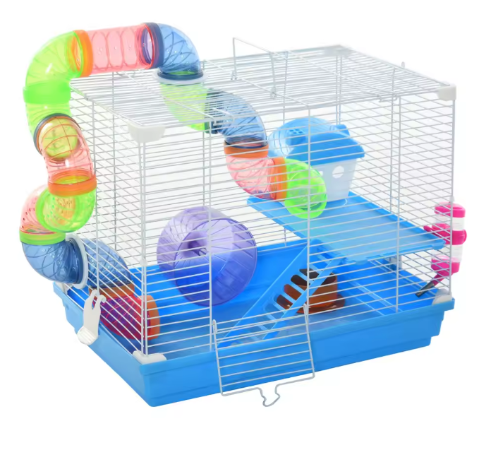 Hamsterkooi met Tunnel, Oefenwiel en Accessoires – Knaagdierkooi met Platforms