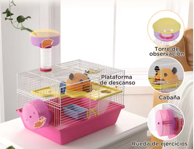 Hamsterkooi met Observatietoren, Oefenwiel en Huis – Complete Knaagdierkooi