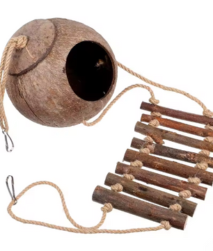 Reptielen Schuilgrot met Klimladder – Kokosnoot Terrarium Decor