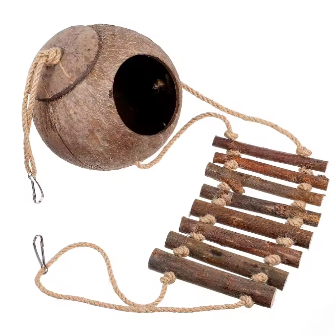 Reptielen Schuilgrot met Klimladder – Kokosnoot Terrarium Decor