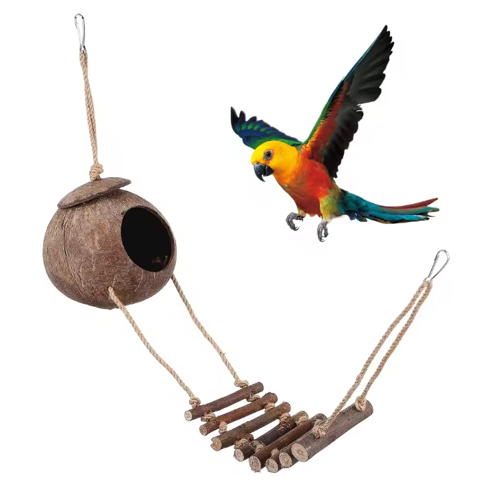 Reptielen Schuilgrot met Klimladder – Kokosnoot Terrarium Decor