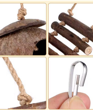 Reptielen Schuilgrot met Klimladder – Kokosnoot Terrarium Decor