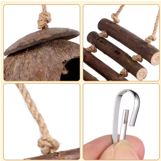 Reptielen Schuilgrot met Klimladder – Kokosnoot Terrarium Decor