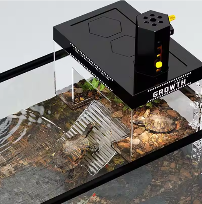 Schildpad Basking Dock – Over Tank Platform met Deksel en Anti-Slip Oprit
