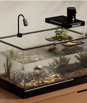 Schildpad Basking Dock – Over Tank Platform met Deksel en Anti-Slip Oprit