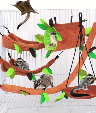Set van 5 Hangmatten voor Hamsters en Knaagdieren – Pluche Dubbellaagse Schommel en Nest