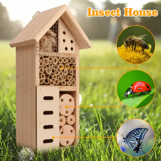 Houten Insectenhotel voor Tuin – Bijen- en Vlinderhuis met Natuurlijke Nestkamers
