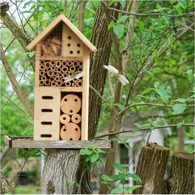 Houten Insectenhotel voor Tuin – Bijen- en Vlinderhuis met Natuurlijke Nestkamers