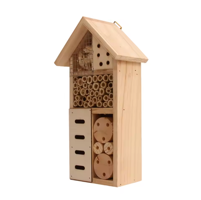 Houten Insectenhotel voor Tuin – Bijen- en Vlinderhuis met Natuurlijke Nestkamers