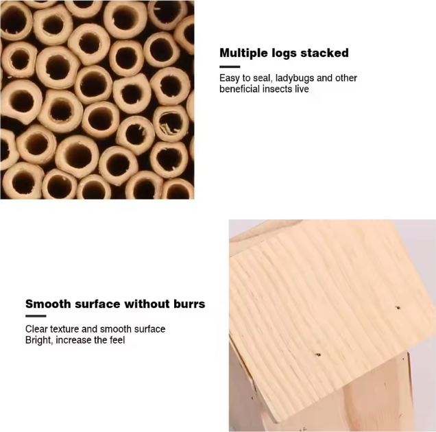 Houten Insectenhotel voor Tuin – Bijen- en Vlinderhuis met Natuurlijke Nestkamers