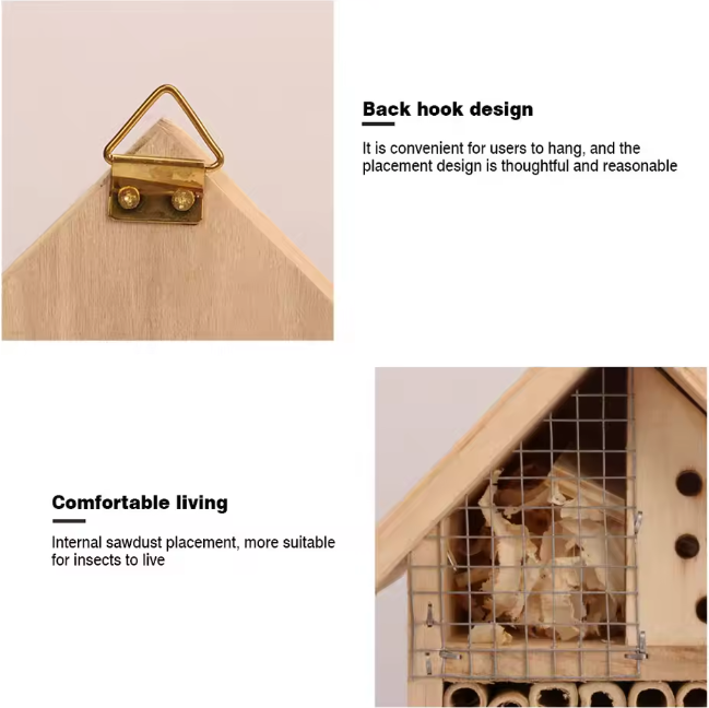 Houten Insectenhotel voor Tuin – Bijen- en Vlinderhuis met Natuurlijke Nestkamers