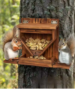 Houten Eekhoorn Voederhuis voor Buiten – Weerbestendige Voederbak voor Tuin en Boom