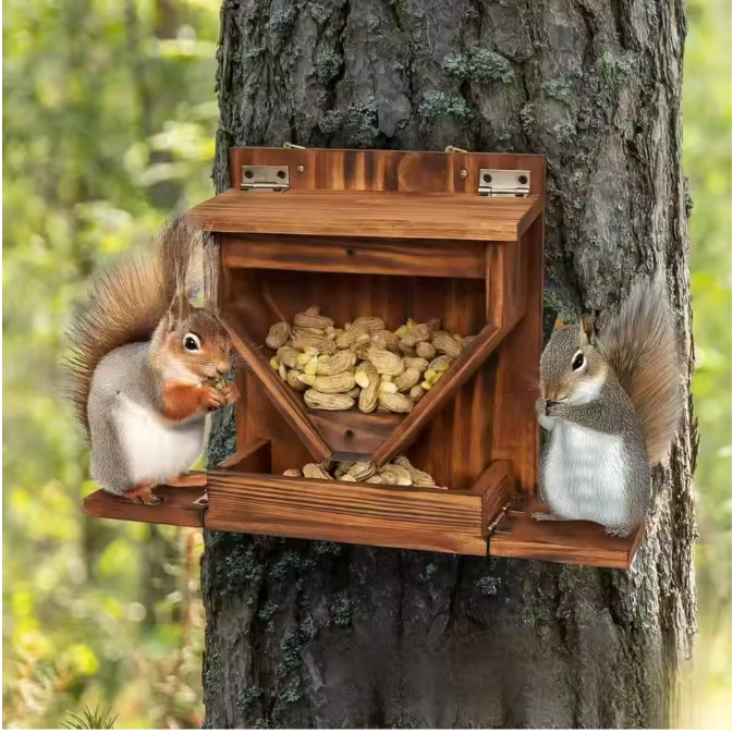 Houten Eekhoorn Voederhuis voor Buiten – Weerbestendige Voederbak voor Tuin en Boom