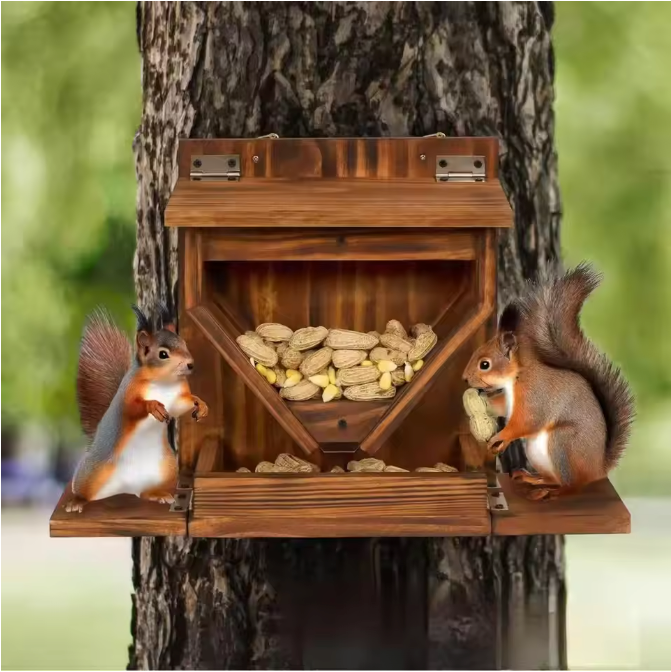 Houten Eekhoorn Voederhuis voor Buiten – Weerbestendige Voederbak voor Tuin en Boom