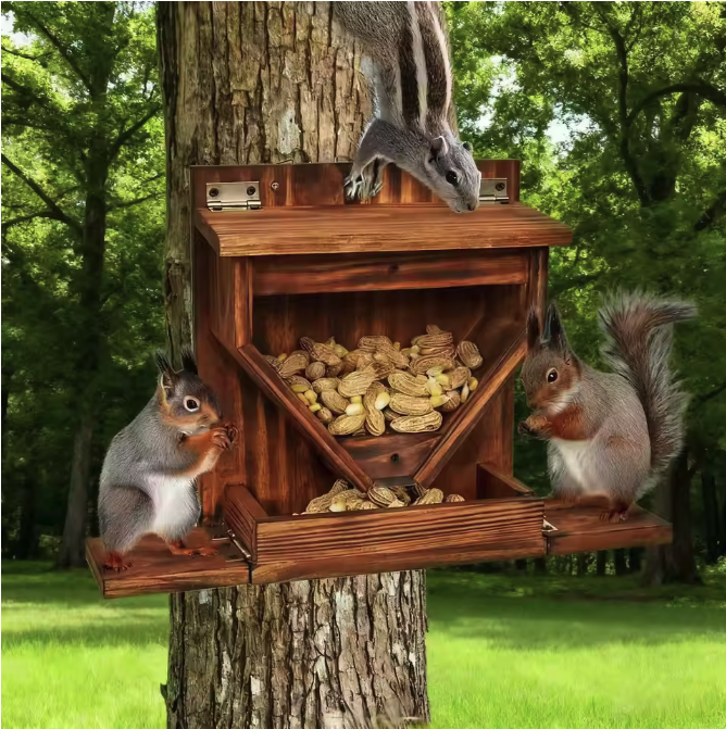 Houten Eekhoorn Voederhuis voor Buiten – Weerbestendige Voederbak voor Tuin en Boom