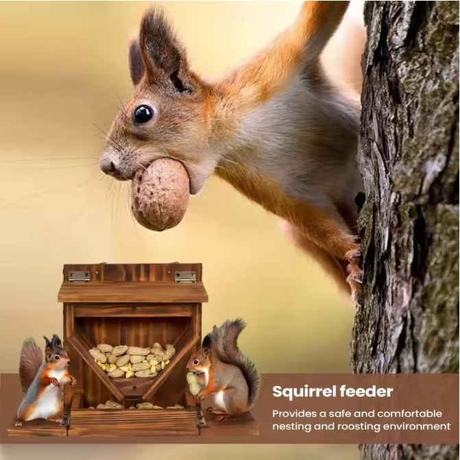 Houten Eekhoorn Voederhuis voor Buiten – Weerbestendige Voederbak voor Tuin en Boom