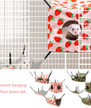 4-Delige Hamster Hangmat Set – Zacht Polyester Ophangsysteem met Tunnel, Nest en Mat voor Kleine Knaagdieren
