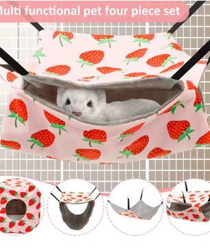 4-Delige Hamster Hangmat Set – Zacht Polyester Ophangsysteem met Tunnel, Nest en Mat voor Kleine Knaagdieren