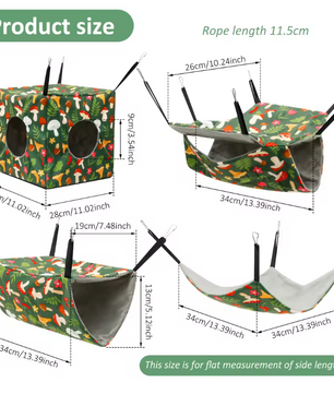 4-Delige Hamster Hangmat Set – Zacht Polyester Ophangsysteem met Tunnel, Nest en Mat voor Kleine Knaagdieren