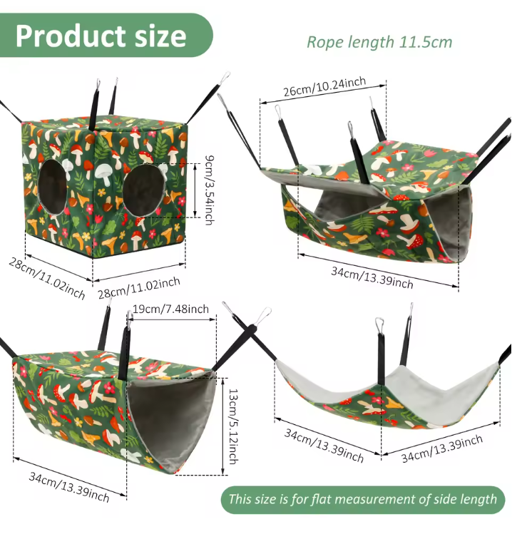 4-Delige Hamster Hangmat Set – Zacht Polyester Ophangsysteem met Tunnel, Nest en Mat voor Kleine Knaagdieren