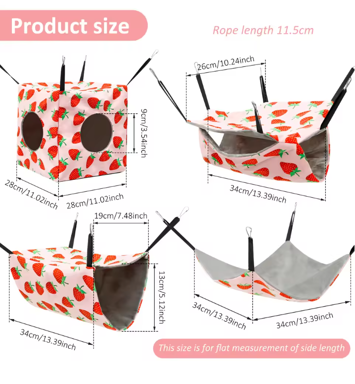 4-Delige Hamster Hangmat Set – Zacht Polyester Ophangsysteem met Tunnel, Nest en Mat voor Kleine Knaagdieren