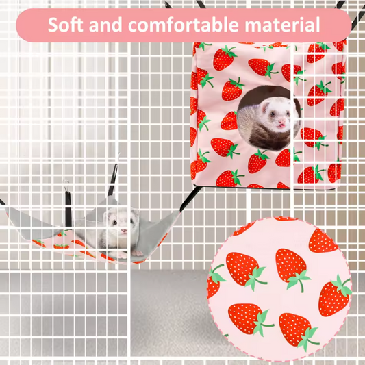 4-Delige Hamster Hangmat Set – Zacht Polyester Ophangsysteem met Tunnel, Nest en Mat voor Kleine Knaagdieren