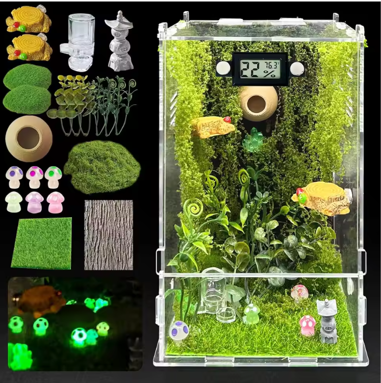 Springspin Terrarium DIY Set – Acryl Behuizing met Ventilatie, Sensor en Accessoires