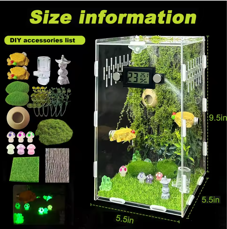Springspin Terrarium DIY Set – Acryl Behuizing met Ventilatie, Sensor en Accessoires