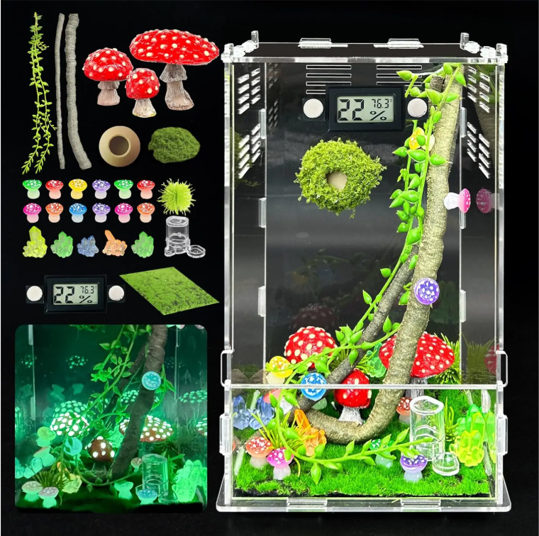 Springspin Terrarium DIY Set – Acryl Behuizing met Ventilatie, Sensor en Accessoires
