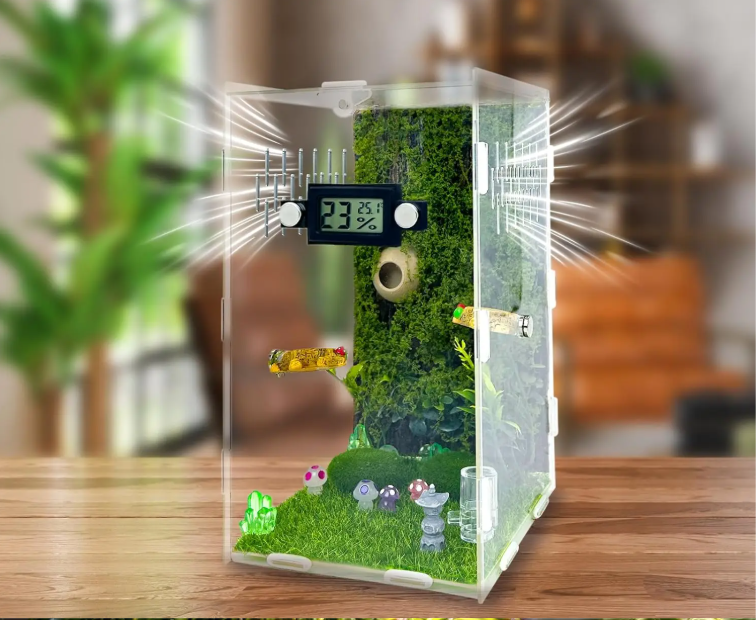 Springspin Terrarium DIY Set – Acryl Behuizing met Ventilatie, Sensor en Accessoires