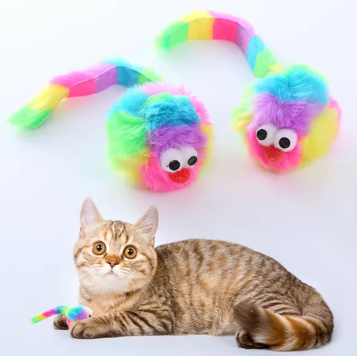 Regenboog Pluche Ratten Speeltje – Duurzaam Kattenspeelgoed