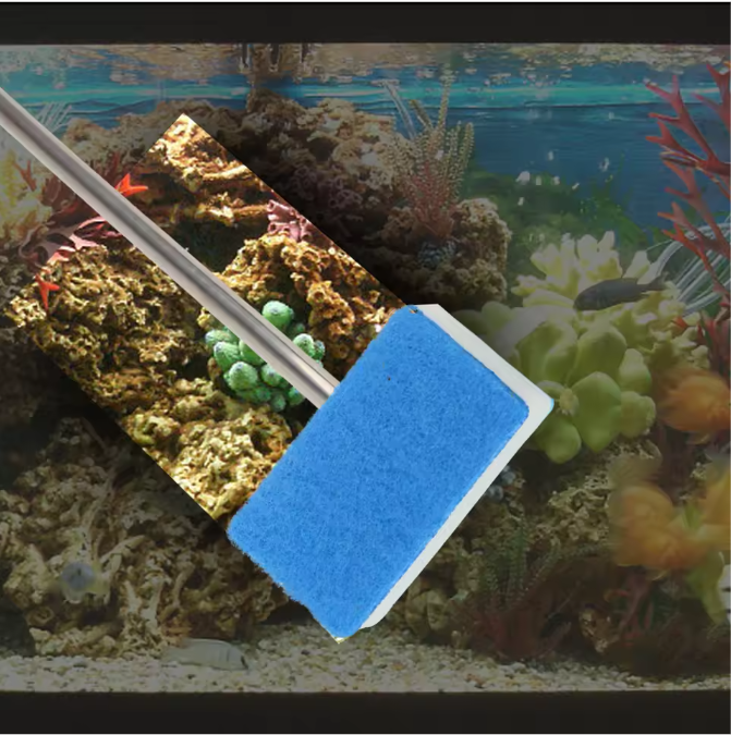 Aquarium Reinigingsborstel – Dubbelzijdige Spons met Lange Steel en Verstelbare Kop