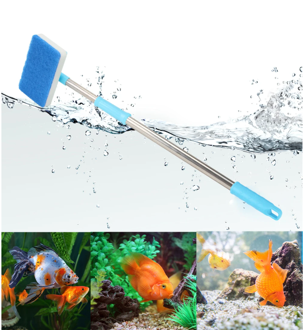 Aquarium Reinigingsborstel – Dubbelzijdige Spons met Lange Steel en Verstelbare Kop