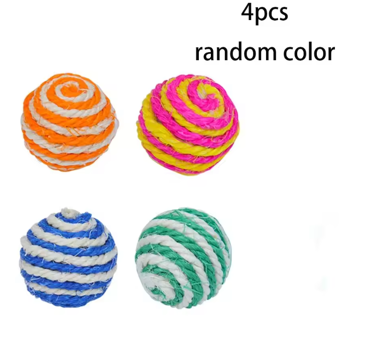 4-Delige Sisal Speelballen Set – Interactief Kattenspeelgoed
