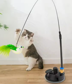 Interactief Katten Speelgoed met Veer en Bel – Zuignap Vogel Simulatie