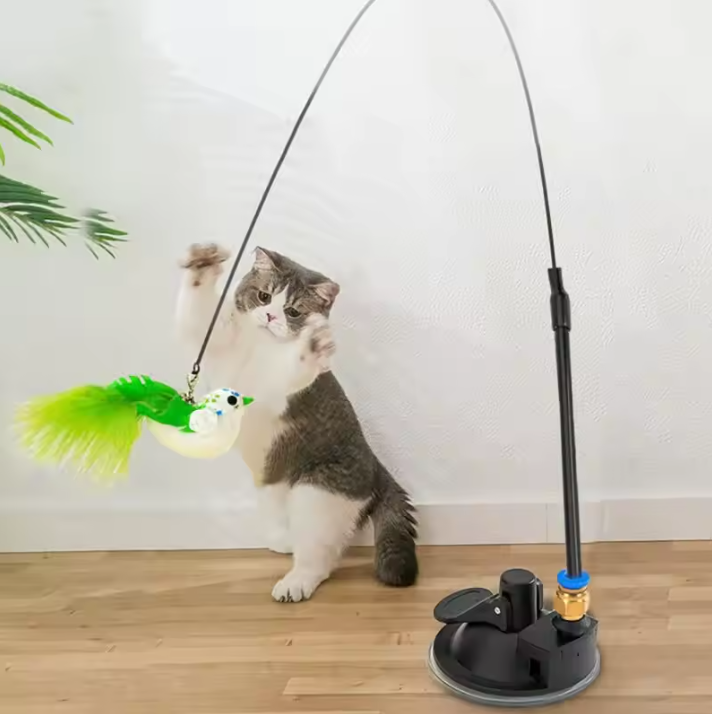 Interactief Katten Speelgoed met Veer en Bel – Zuignap Vogel Simulatie