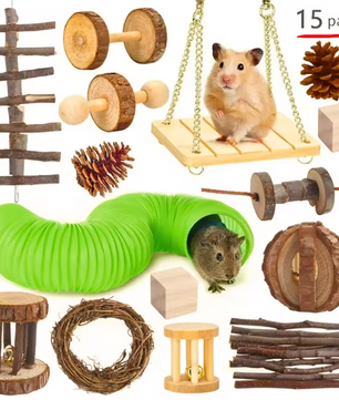 Houten Knaagdier Speelgoedset – Kauw en Speel Set voor Kleine Dieren