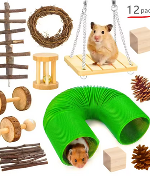 Houten Knaagdier Speelgoedset – Kauw en Speel Set voor Kleine Dieren