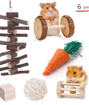 Houten Knaagdier Speelgoedset – Kauw en Speel Set voor Kleine Dieren