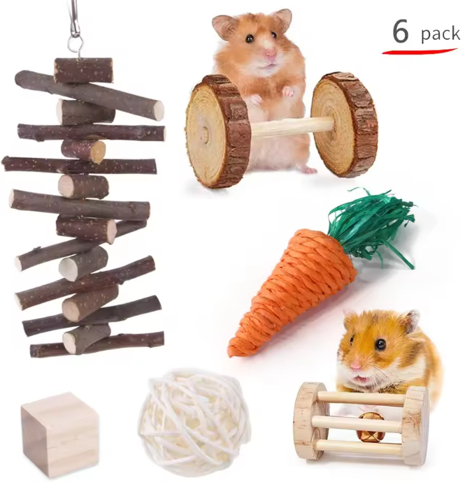 Houten Knaagdier Speelgoedset – Kauw en Speel Set voor Kleine Dieren