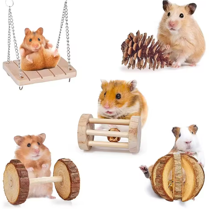 Houten Knaagdier Speelgoedset – Kauw en Speel Set voor Kleine Dieren