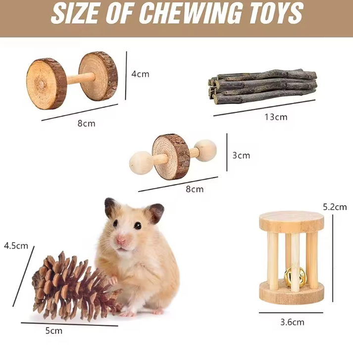 Houten Knaagdier Speelgoedset – Kauw en Speel Set voor Kleine Dieren