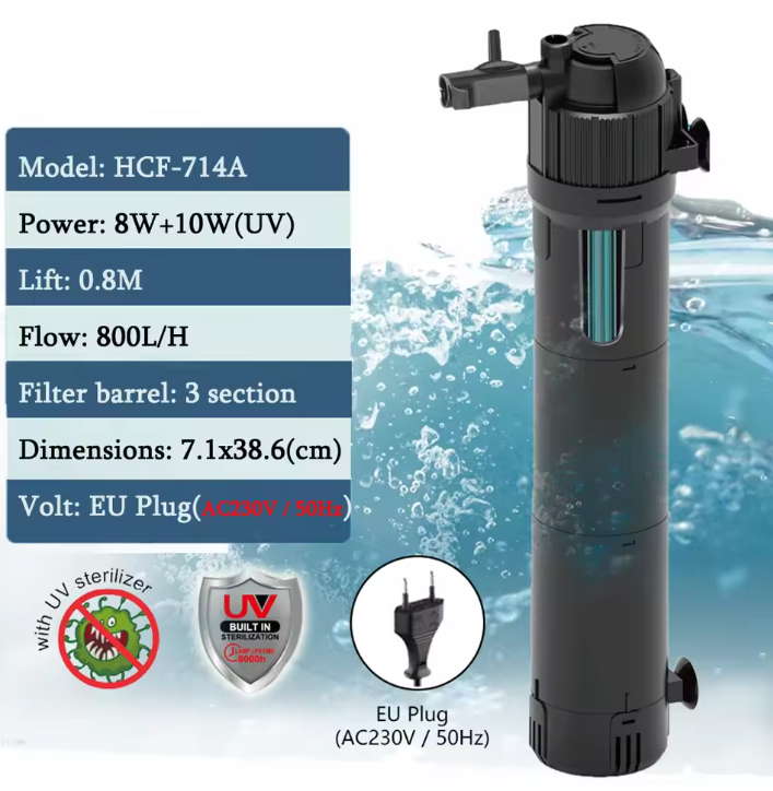 5-in-1 Aquarium Filter met UV – Sterilisatie Pomp 800L/H