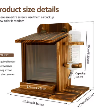 Houten Eekhoorn Voederhuis met Waterfles – Voederbak voor Tuin en Buiten