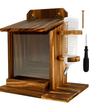 Houten Eekhoorn Voederhuis met Waterfles – Voederbak voor Tuin en Buiten