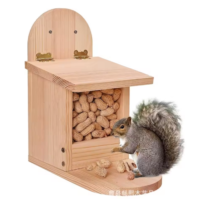 Houten Vogelvoer Feeder – Grote Voedselcontainer voor Tuin en Buiten